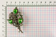 Green Rhinestone Floral Brooch