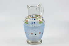 Small Blue Hand-Painted Glass Jug