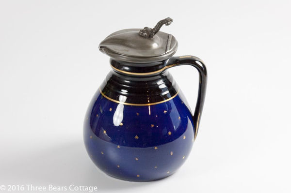 Victorian Blue & Black Round Jug With Pewter Lid