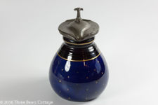 Victorian Blue & Black Round Jug With Pewter Lid
