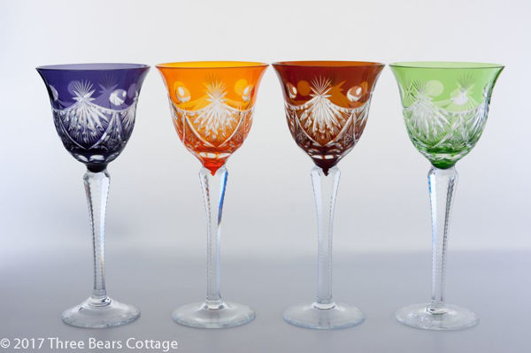 Multi-coloured Cut-to-Clear Lead Crystal Wine Glasses