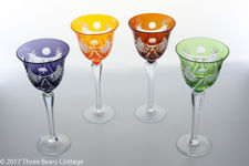 Multi-coloured Cut-to-Clear Lead Crystal Wine Glasses