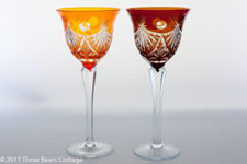 Multi-coloured Cut-to-Clear Lead Crystal Wine Glasses