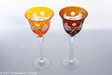 Multi-coloured Cut-to-Clear Lead Crystal Wine Glasses