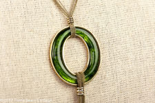 Monet Green Enamelled Oval Pendant Necklace