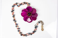 Butler & Wilson Magenta Flower Pendant Necklace and Earrings