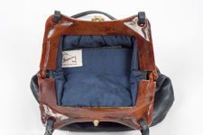 Small Navy Blue Leather & Brown Catalin Bakelite Handbag
