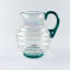 Left side view of Iridescent Ribbed Glass Jug with Blue-Green Handle