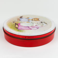 Right side view of F Warne on Huntley & Palmers Beatrix Potter Tom Kitten Biscuit Tin