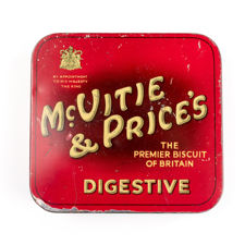 Close up view of 1930s McVitie & Price's Digestive Biscuit Tin