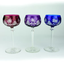 View of ruby, purple & blue Val St. Lambert Berncastel Wine Glasses