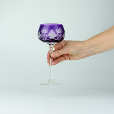 Size demonstration of Val St. Lambert Berncastel Cut Wine Glasses