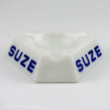 Left side view of  Suze White & Blue Glass Ashtray