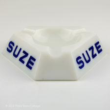 Right side view of  Suze White & Blue Glass Ashtray