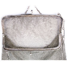 Open Antique Silver Chainmail Mesh Evening Bag & Purse