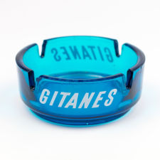 Angled view number 1 of blue glass Gitanes ashtray