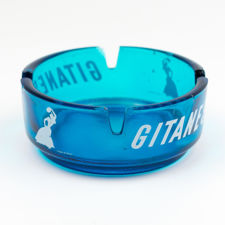 Angled view number 3 of blue glass Gitanes ashtray