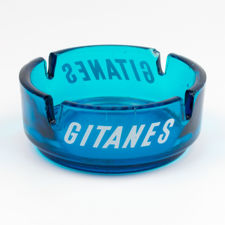 Angled view number 4 of blue glass Gitanes ashtray