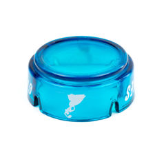 Underside view of blue glass Gitanes ashtray