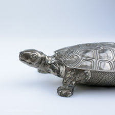 Close up of the head of a Silver Plated Turtle Trinket Box