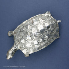 Contrast view on a dark background of a Silver Plated Turtle Trinket Box