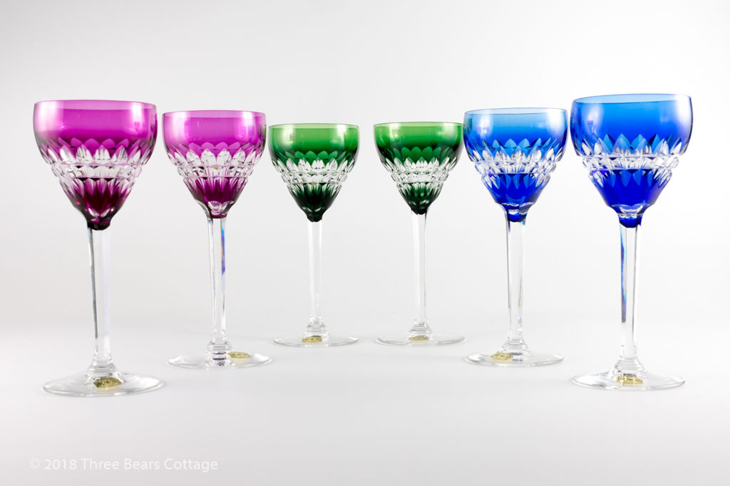 Val St Lambert Esneux Cut Crystal Wine Glasses