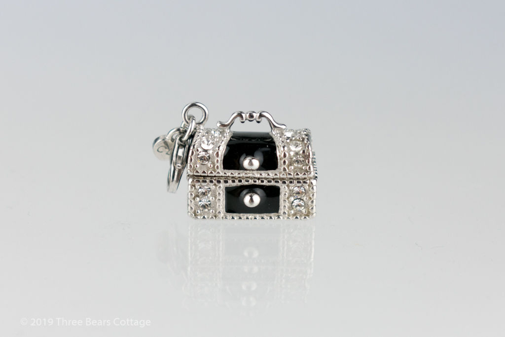 Black Enamel and Crystal Treasure Chest Charm