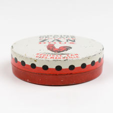 Front side view of a Zan Marseille Red Cockerel Liquorice Tin