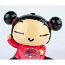 Close up view of Pucca's face on Korean cartoon character alarm clock