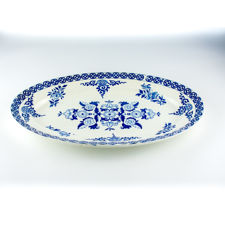 Angled view of Société Céramique Rouen Blue & White Serving Dish 