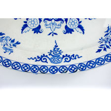 Close up of the rim transfer of a Société Céramique Rouen Blue & White Serving Dish 