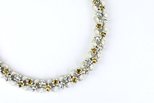 Coro Jewelcraft White Silver and Gold Coloured Rhinestone Choker Necklace